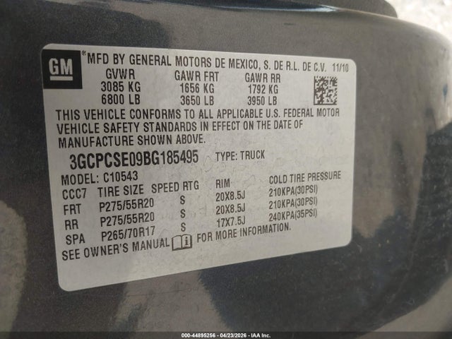 44895256 :رقم المزاد ، 3GCPCSE09BG185495 vin ، 2011 Chevrolet Silverado 1500 Lt مزاد بيع