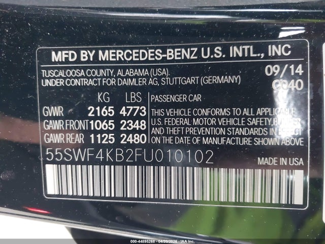 Продаж на аукціоні авто 2015 Mercedes-benz C 300 4matic, vin: 55SWF4KB2FU010102, номер лоту: 44895268