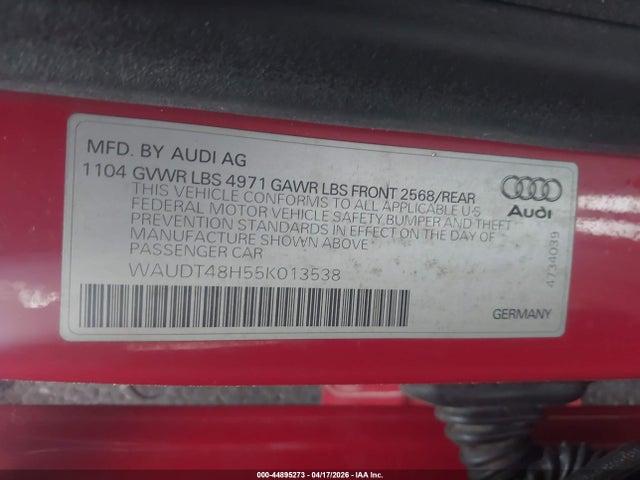 44895273 :رقم المزاد ، WAUDT48H55K013538 vin ، 2005 Audi A4 3.0 مزاد بيع