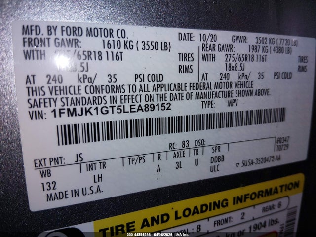 1FMJK1GT5LEA89152 Ford Expedition Xl Max