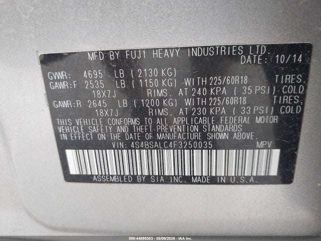 Subaru Outback 2.5i Limited 2015 4S4BSALC4F3250035 Image 9