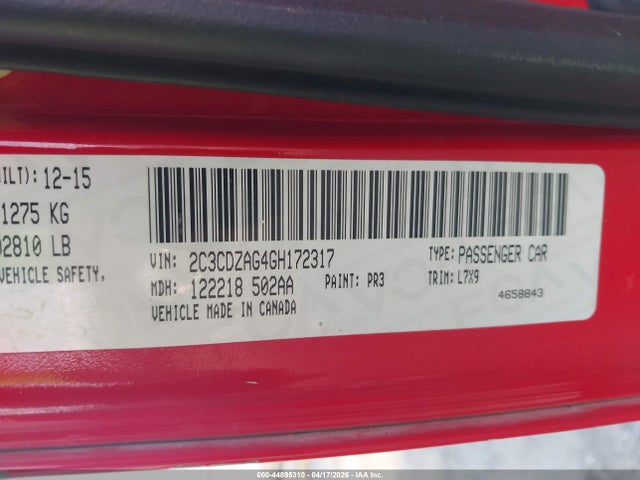 Продаж на аукціоні авто 2016 Dodge Challenger Sxt, vin: 2C3CDZAG4GH172317, номер лоту: 44895310