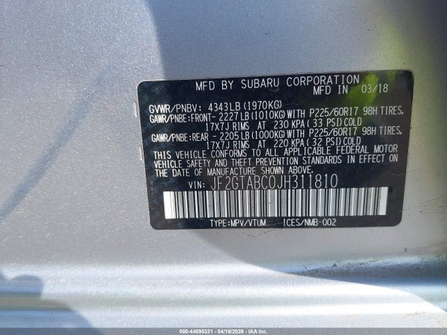 Продажа на аукционе авто 2018 Subaru Crosstrek 2.0i Premium, vin: JF2GTABC0JH311810, номер лота: 44895321