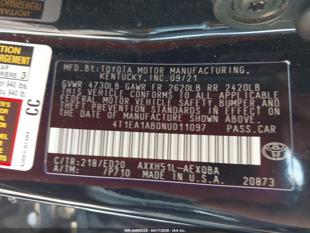 Продажа на аукционе авто 2022 Toyota Avalon Xse Nightshade Hybrid, vin: 4T1EA1AB0NU011097, номер лота: 44895325