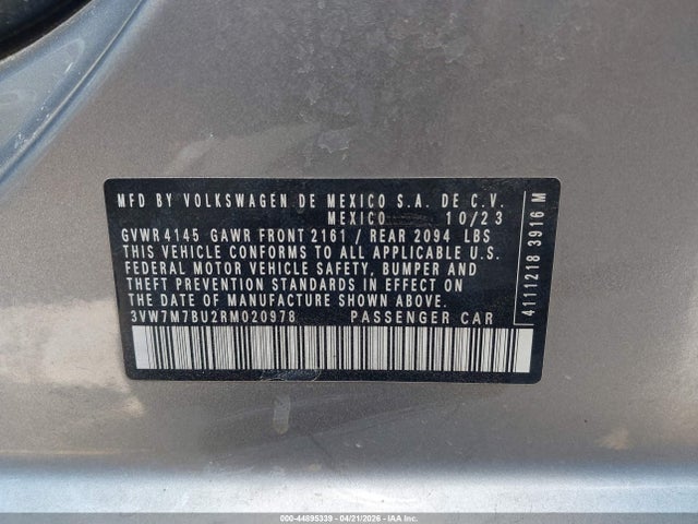 2024 Volkswagen Jetta 1.5t Se მანქანა იყიდება აუქციონზე, vin: 3VW7M7BU2RM020978, აუქციონის ნომერი: 44895339