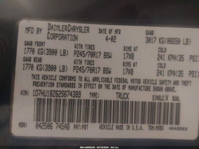 2002 DODGE RAM 1500 1D7HU18Z62S674389 Photo 8