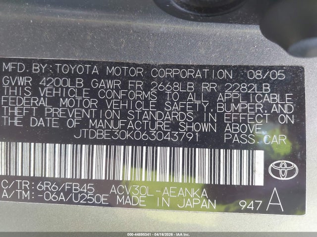2006 TOYOTA CAMRY JTDBE30K063043791 Photo 8