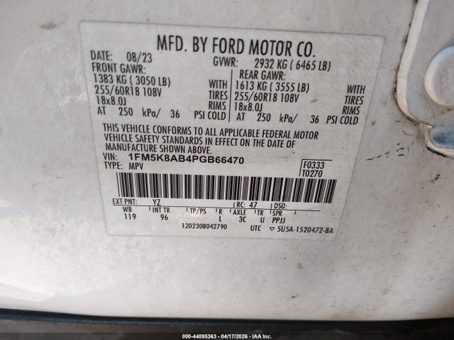 Aukcja sprzedaży 2023 Ford Police Interceptor Utility, vin: 1FM5K8AB4PGB66470, numer aukcji: 44895363