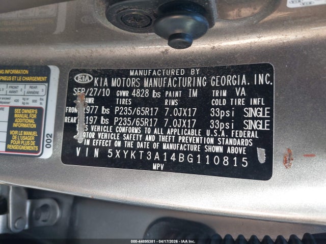 44895381 :رقم المزاد ، 5XYKT3A14BG110815 vin ، 2011 Kia Sorento Lx مزاد بيع
