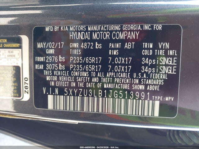 Aukcja sprzedaży 2018 Hyundai Santa Fe Sport 2.4l, vin: 5XYZU3LB1JG513991, numer aukcji: 44895396