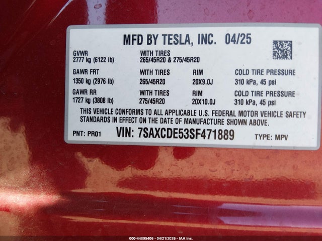 Tesla Model X Long Range 2025 7SAXCDE53SF471889 Image 9