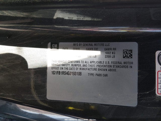 Продаж на аукціоні авто 2016 Chevrolet Camaro 1lt, vin: 1G1FB1RS4G0193108, номер лоту: 44895416