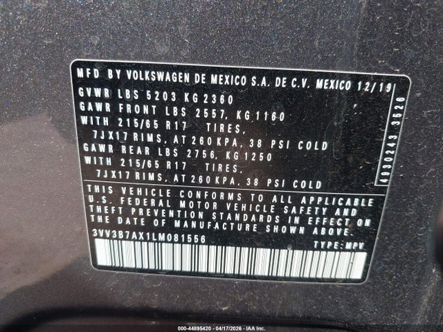 3VV3B7AX1LM081556 Volkswagen Tiguan