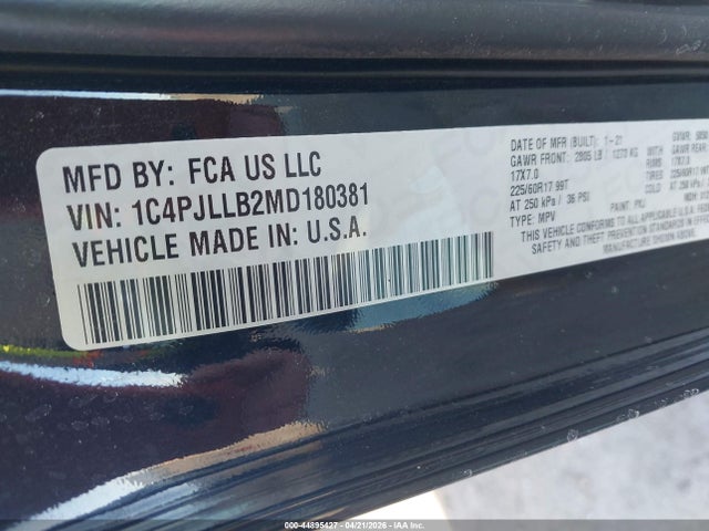 Продаж на аукціоні авто 2021 Jeep Cherokee Latitude Plus Fwd, vin: 1C4PJLLB2MD180381, номер лоту: 44895427