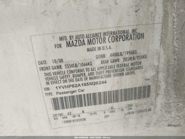 Продаж на аукціоні авто 2009 Mazda Mazda6, vin: 1YVHP82A195M26244, номер лоту: 44895438