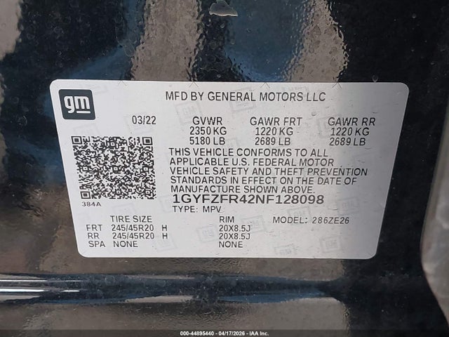 1GYFZFR42NF128098 Cadillac Xt4 Awd Sport