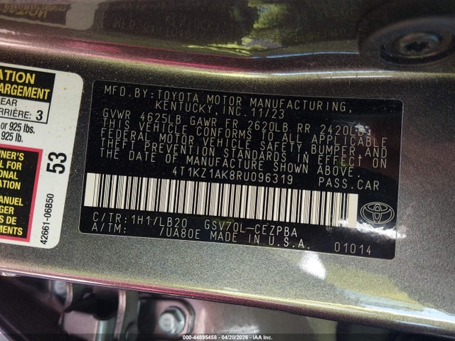 Продаж на аукціоні авто 2024 Toyota Camry Xse V6, vin: 4T1KZ1AK8RU096319, номер лоту: 44895458