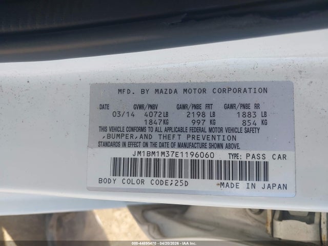 2014 Mazda Mazda3 S Grand Touring მანქანა იყიდება აუქციონზე, vin: JM1BM1M37E1196060, აუქციონის ნომერი: 44895470