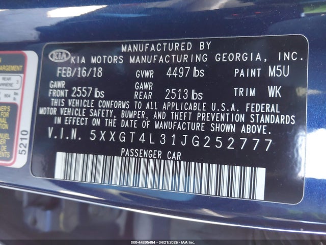 5XXGT4L31JG252777 KIA Optima Lx
