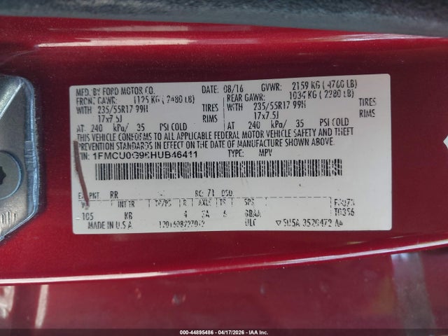 Ford ESCAPE SE 2017 1FMCU0G96HUB46411 Image 9