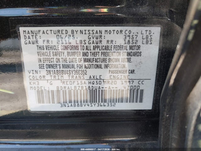 Aukcja sprzedaży 2025 Nissan Sentra S, vin: 3N1AB8BV4SY366352, numer aukcji: 44895517