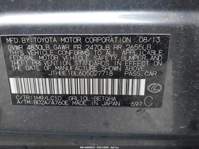 Продажа на аукционе авто 2013 Lexus Gs 350, vin: JTHBE1BL6D5027718, номер лота: 44895523
