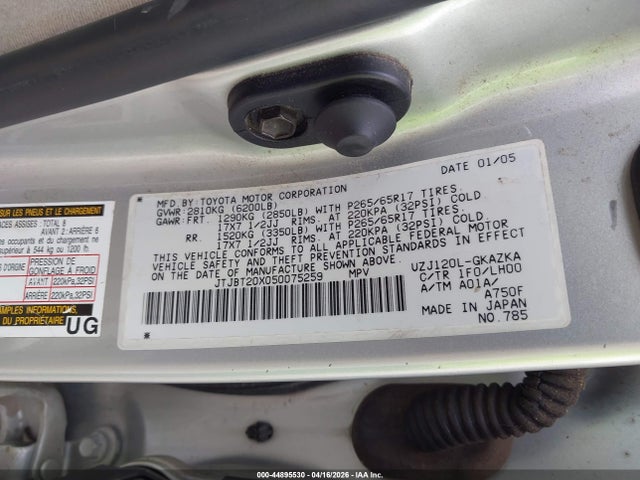 Продажа на аукционе авто 2005 Lexus Gx 470, vin: JTJBT20X050075259, номер лота: 44895530
