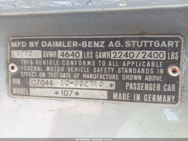 44895529 :رقم المزاد ، 10704412002710 vin ، 1972 Mercedes-benz Sl-class مزاد بيع