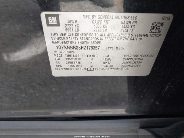 44895533 :رقم المزاد ، 1GYKNBRS3HZ176357 vin ، 2017 Cadillac Xt5 Luxury مزاد بيع