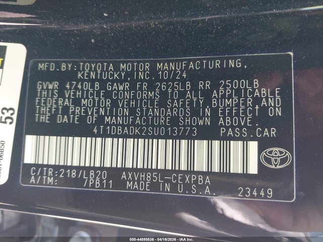 Toyota CAMRY XSE 2025 4T1DBADK2SU013773 Image 9