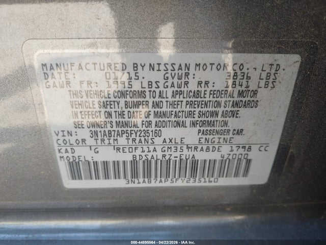 Aukcja sprzedaży 2015 Nissan Sentra Sr, vin: 3N1AB7AP5FY235160, numer aukcji: 44895564