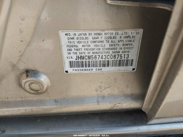 44895577 :رقم المزاد ، JHMCM56743C067513 vin ، 2003 Honda Accord 2.4 Ex مزاد بيع