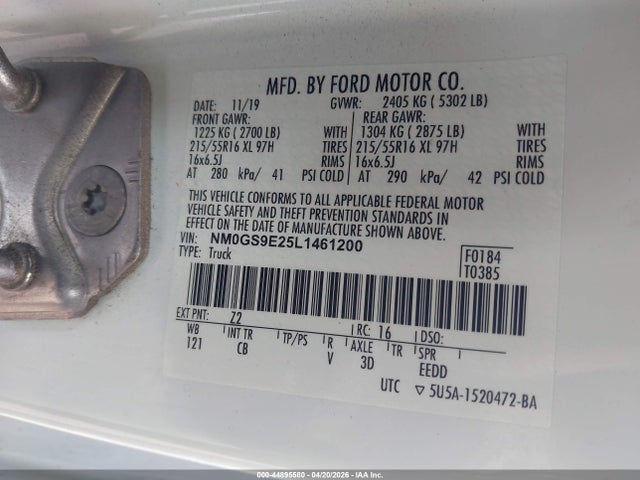 Продажа на аукционе авто 2020 Ford Transit Connect Xl Passenger, vin: NM0GS9E25L1461200, номер лота: 44895580