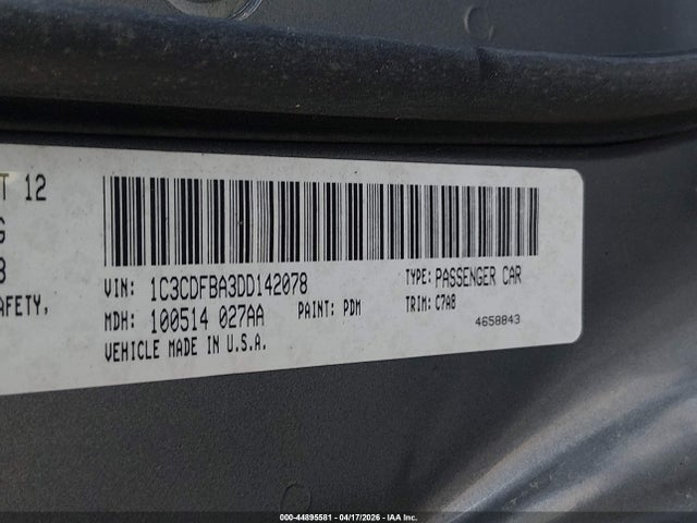 2013 Dodge Dart Rallye მანქანა იყიდება აუქციონზე, vin: 1C3CDFBA3DD142078, აუქციონის ნომერი: 44895581