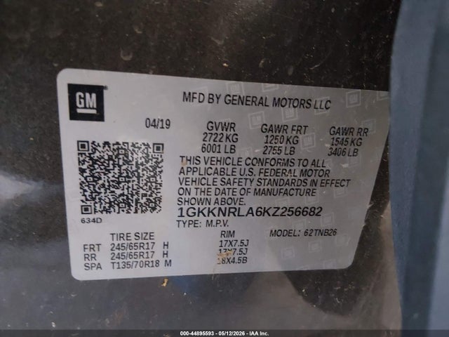 1GKKNRLA6KZ256682 GMC Acadia Sle-1