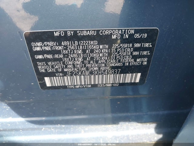 Продаж на аукціоні авто 2019 Subaru Forester Touring, vin: JF2SKAWC3KH549837, номер лоту: 44895601