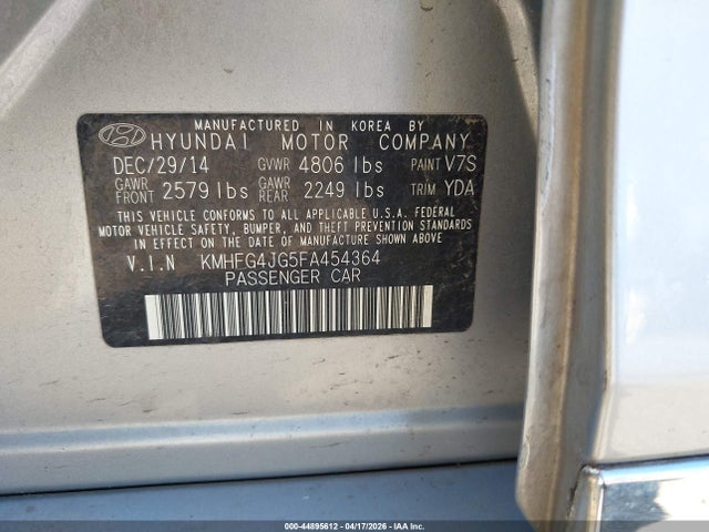 44895612 :رقم المزاد ، KMHFG4JG5FA454364 vin ، 2015 Hyundai Azera مزاد بيع