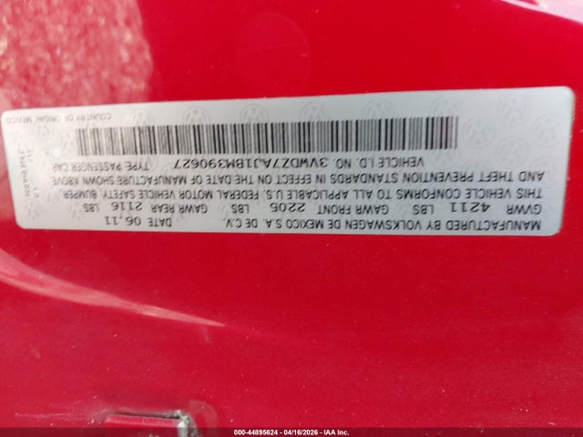 Продаж на аукціоні авто 2011 Volkswagen Jetta 2.5l Se, vin: 3VWDZ7AJ1BM390627, номер лоту: 44895624