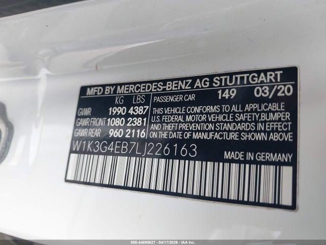 Продаж на аукціоні авто 2020 Mercedes-benz A 220, vin: W1K3G4EB7LJ226163, номер лоту: 44895627