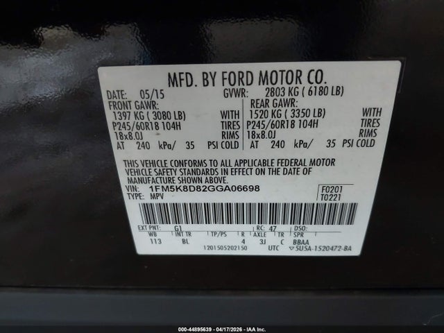 Продажа на аукционе авто 2016 Ford Explorer Xlt, vin: 1FM5K8D82GGA06698, номер лота: 44895639