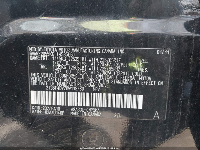 Aukcja sprzedaży 2011 Toyota Rav4, vin: 2T3BF4DV7BW115780, numer aukcji: 44895670