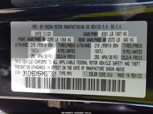Продажа на аукционе авто 2024 Mazda Cx-30 2.5 S Premium Package, vin: 3MVDMBDM5RM627381, номер лота: 44895675