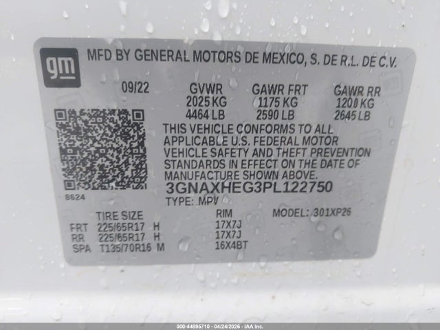 Продажа на аукционе авто 2023 Chevrolet Equinox Fwd Ls, vin: 3GNAXHEG3PL122750, номер лота: 44895710