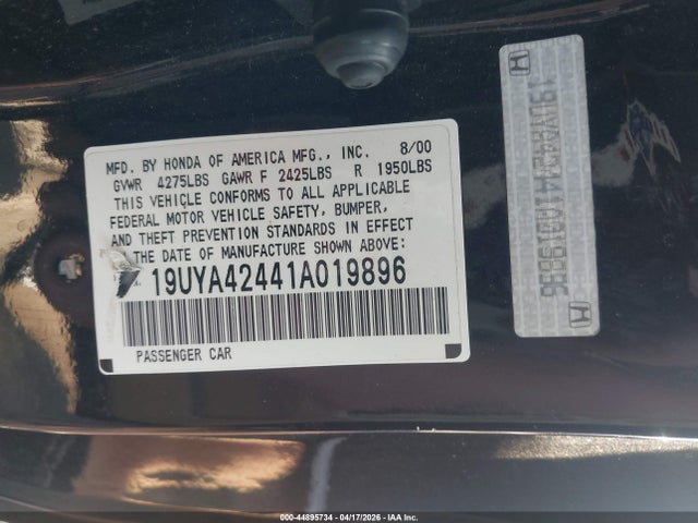 44895734 :رقم المزاد ، 19UYA42441A019896 vin ، 2001 Acura Cl 3.2 مزاد بيع