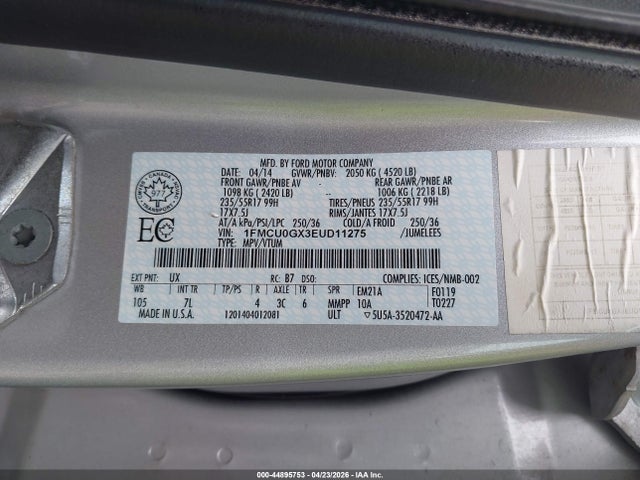 1FMCU0GX3EUD11275 Ford ESCAPE SE