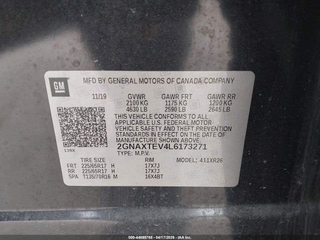 Продаж на аукціоні авто 2020 Chevrolet Equinox Awd 2fl, vin: 2GNAXTEV4L6173271, номер лоту: 44895768