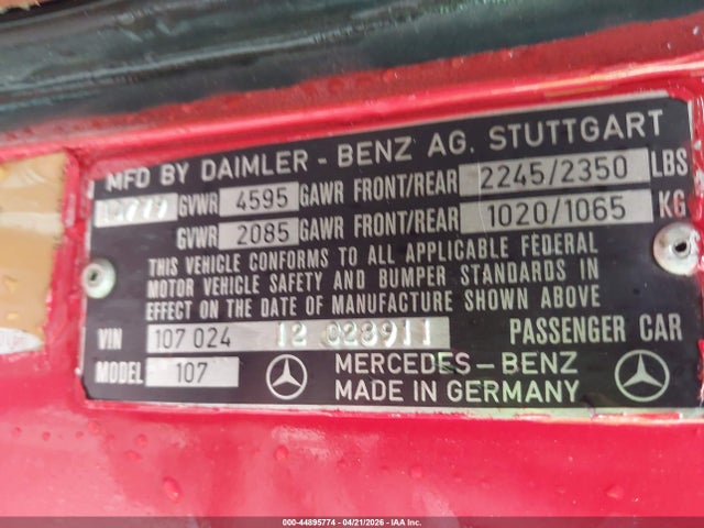 1980 Mercedes-benz 450 მანქანა იყიდება აუქციონზე, vin: 10702412028911, აუქციონის ნომერი: 44895774