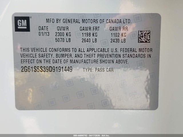 2013 Cadillac Xts Premium მანქანა იყიდება აუქციონზე, vin: 2G61S5S39D9191449, აუქციონის ნომერი: 44895782