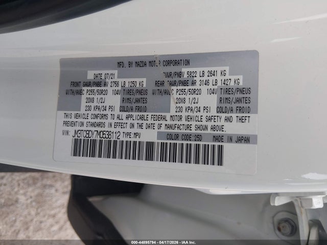 2021 Mazda Cx-9 Grand Touring მანქანა იყიდება აუქციონზე, vin: JM3TCBDY7M0538112, აუქციონის ნომერი: 44895794