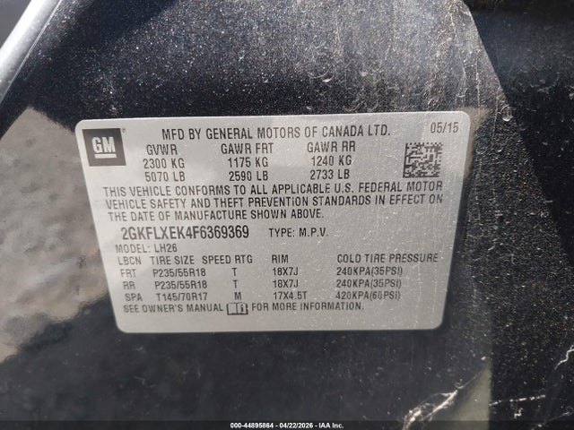 Продаж на аукціоні авто 2015 Gmc Terrain Slt-1, vin: 2GKFLXEK4F6369369, номер лоту: 44895864